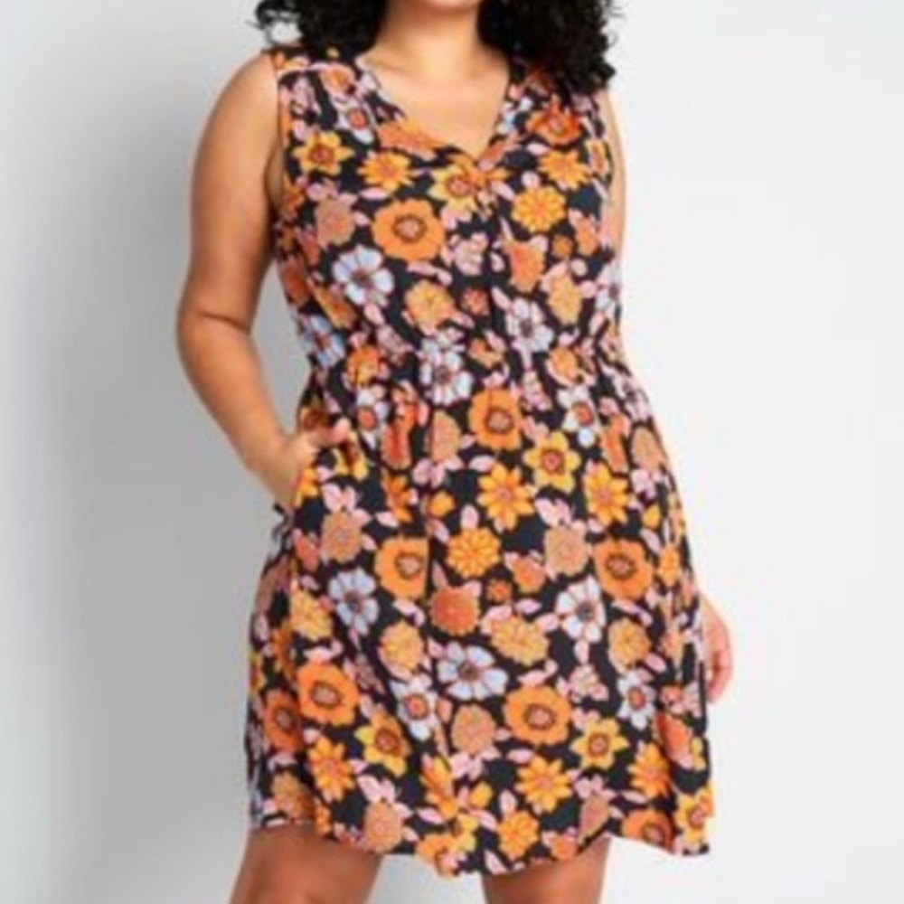Modcloth Cafe Au Soliel Floral Sleeveless Shirt Dress